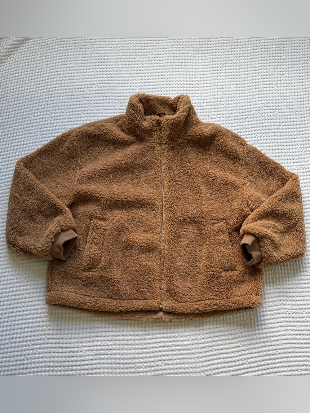Levi's Teddy Sherpa Jacket Brown Cropped Zip Pockets Cozy Fall Faux Fur - XL